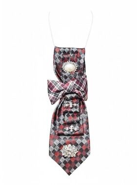 Unbranded Red Black Plaid Embellished Scarf One Size